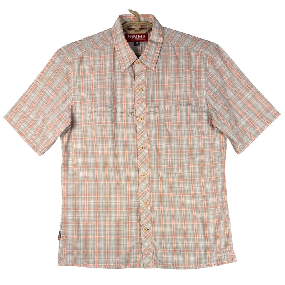 Simms Fishing Mens Orange Plaid Short Sleeve Button Down Shirt 40088‎ M